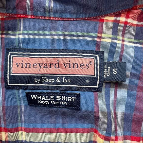 Vineyard Vines Blue Red Long Sleeve Plaid Button Up Whale Shirt Size Small Men's - Picture 6 of 10
